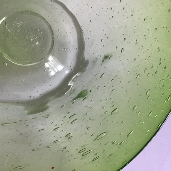Hand Blown Art Glass Bubble Green glass Pedestal Bowl - Picture 8 of 9